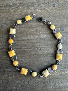 VTG Sterling Silver Butterscotch Amber Link Bracelet